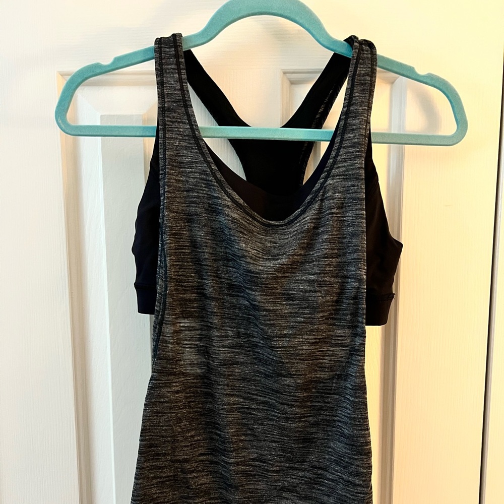 Lululemon Heathered Gray & Black Tank Top with Built in Sports Bra